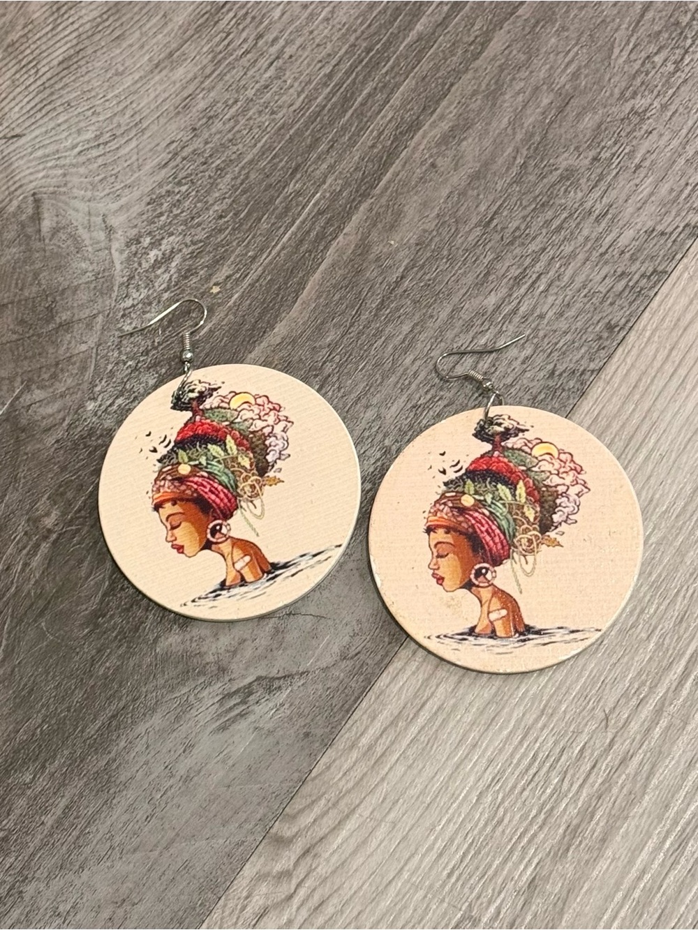 Handpainted Afrocentric Round Drop Earrings in Multi-Color